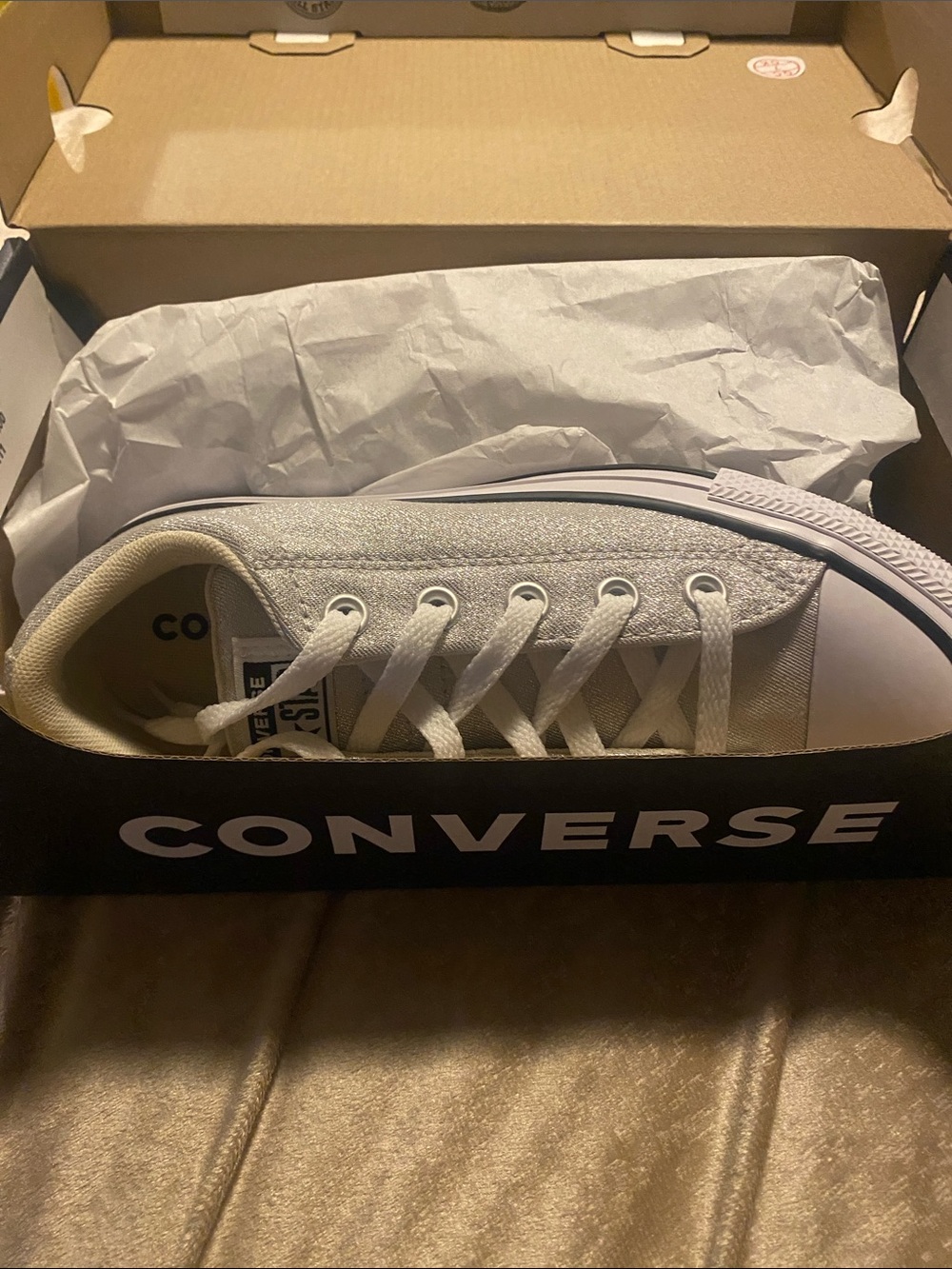 Brand New Converse Low Top Canvas Sneaker in Light Gray and White-